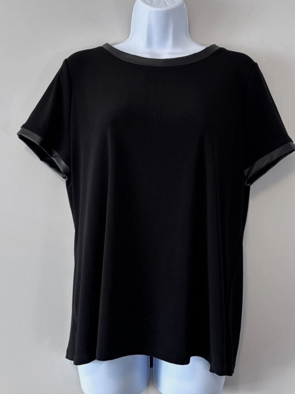 Anne Klein Black Short Sleeve Top with Back Button Trim